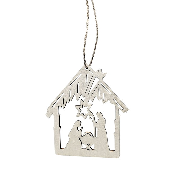 Wooden Nativity Pendant, Hand-Carved Christmas Decorations, Star-Shaped Ornaments for Wall, Window & Car Rearview Mirror, DIY Craft