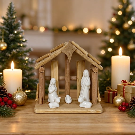 Wooden Nativity Scene Figurine Set Holy Family and Animals Christmas ...