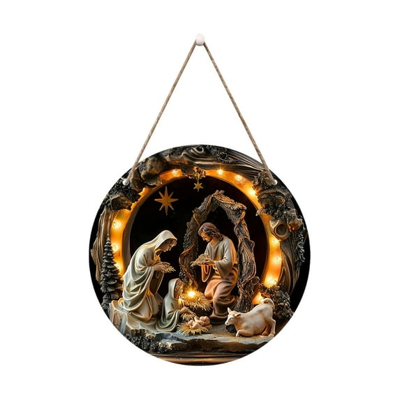 Wooden Nativity Scene Ornaments Set for Christmas Tree Hanging Decor, Religious Birth of Jesus Ornament for Home Holiday Decorations and Gifts