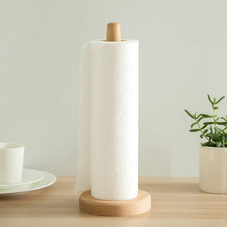Wooden Natural Paper Towel Holder Round Bottom Paper Roll Holder Desk Kitchen  Paper Holder 