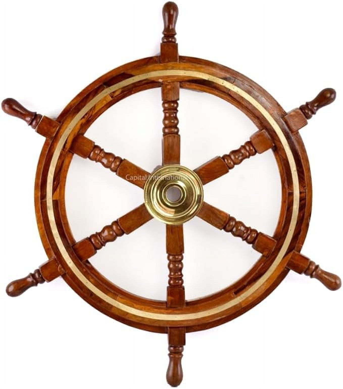 24" Dark Rosewood and Brass Nautical Ship Wheel Decor