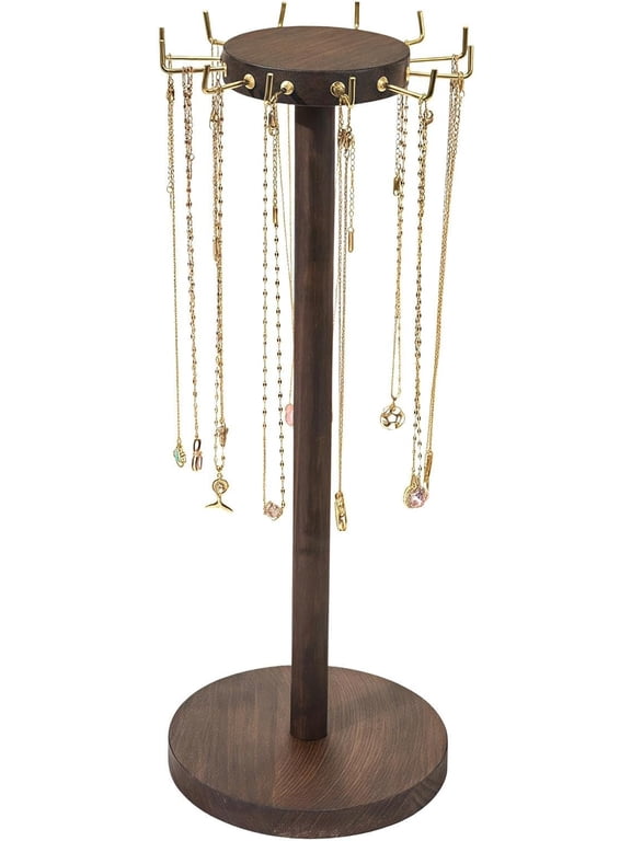 Wooden Necklace Holder & Jewelry Display Stand, Retro Bracelet Hanging Organizer, Chinese Brush Style for Vanity, Closet, Bedroom Decor(RL Dark Brown 1 PC)