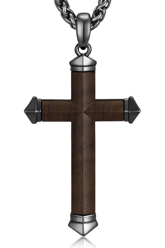 Wooden Necklace for Men, Mens Black Necklaces Pendant, Christian Religious Gifts for Him Easter Birthday Christmas