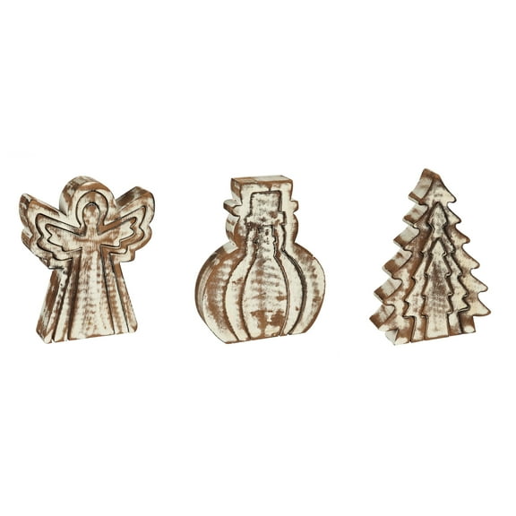 Wooden Nested Icon Tabletop Decor, Snowman/Angel/Tree, 3 Assorted, 6'' x 1.5'' x 7.8'' inches