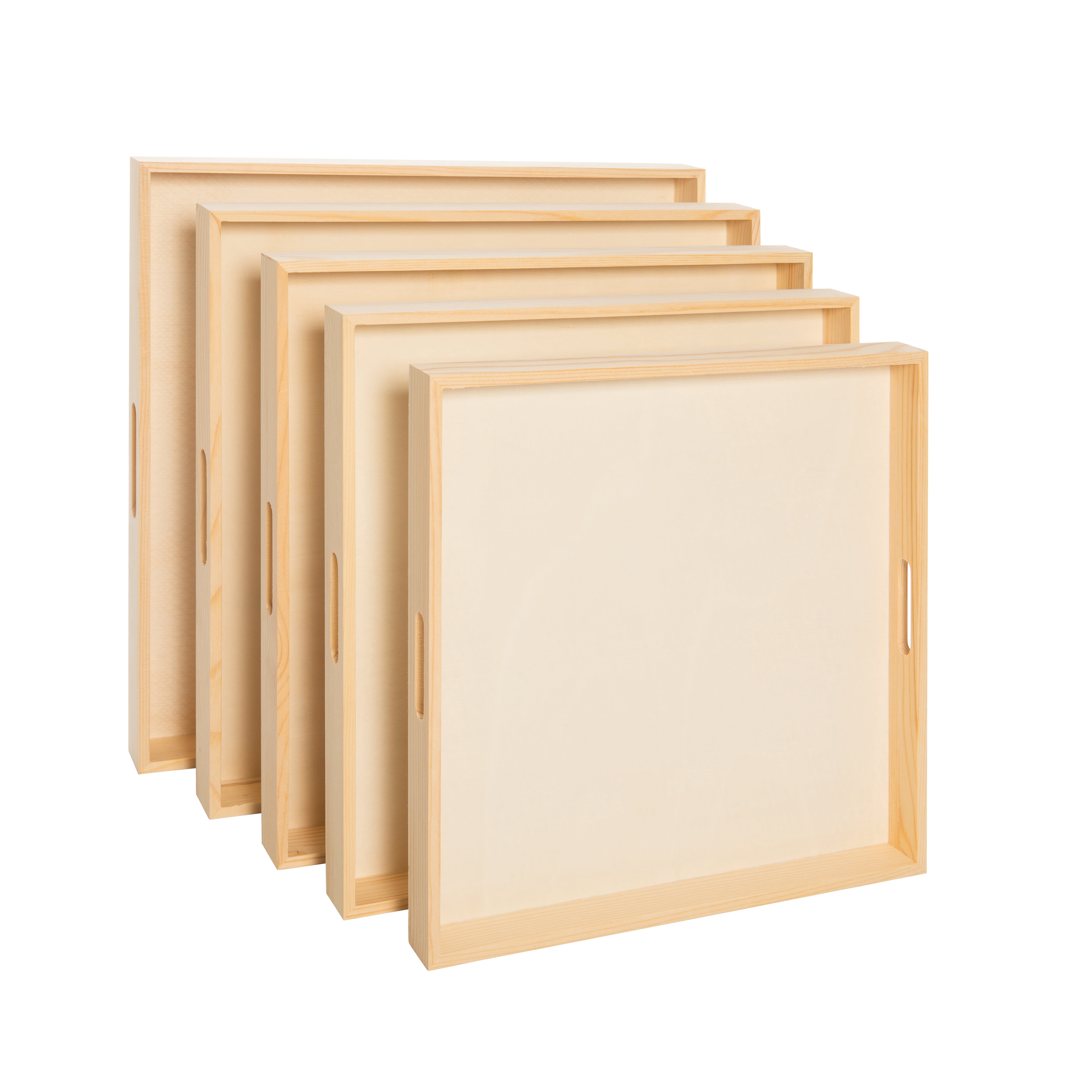Wooden Nested Serving Trays - Set of 5 Unfinished Square Trays with Cut ...