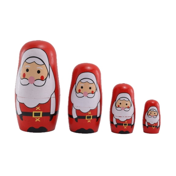 Wooden Nesting Dolls Set Santa Claus Design Russian Matryoshka Stacking Dolls for Christmas Desktop Ornament Home Decoration Display