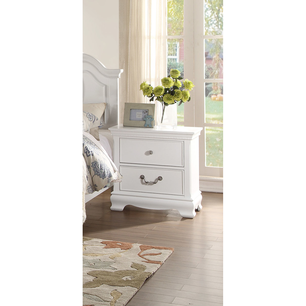 Wooden Night stand With 2 Drawers, White - Saltoro Sherpi