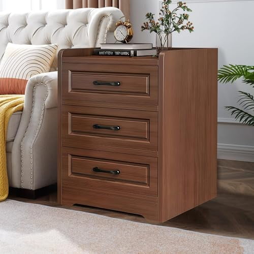Wooden Nightstand with 3 Drawers Minimalist Bedside Table Small Dresser Vintage Brown Wood Night Stand for Bedroom Living Room Corner Rustic Storage Cabinet 15.8 * 14.2 * 23.7"