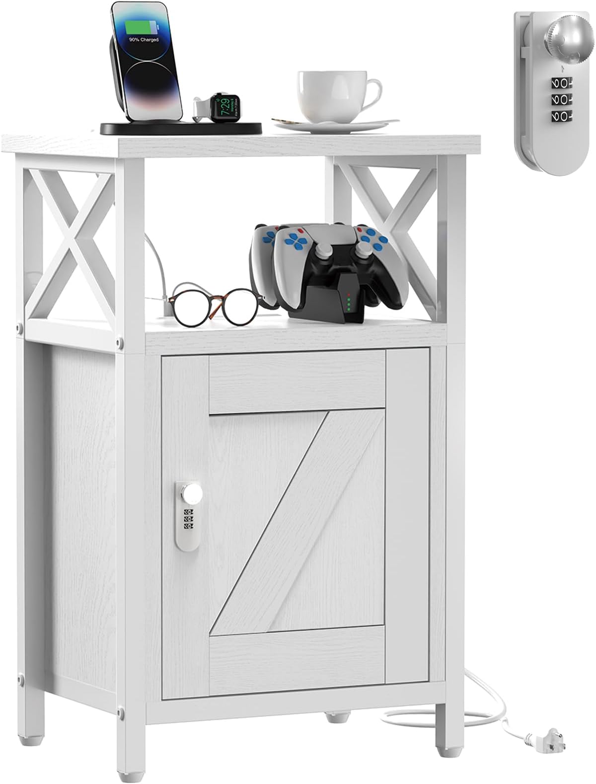 Store Lock Table Wooden Nightstand with Lock, Bed Side Table with Drawers, Bedside Table ...