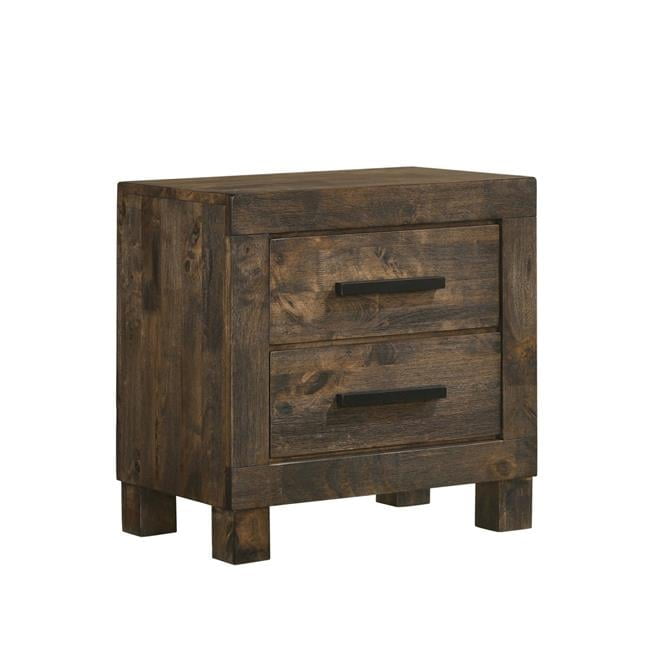 Elegant Brown Hardwood Nightstand with Veneer Grain Detailing and 2 Drawers