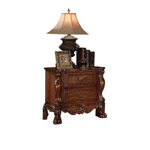 Wooden Nightstand with 2 Drawers In Cherry Oak Finish