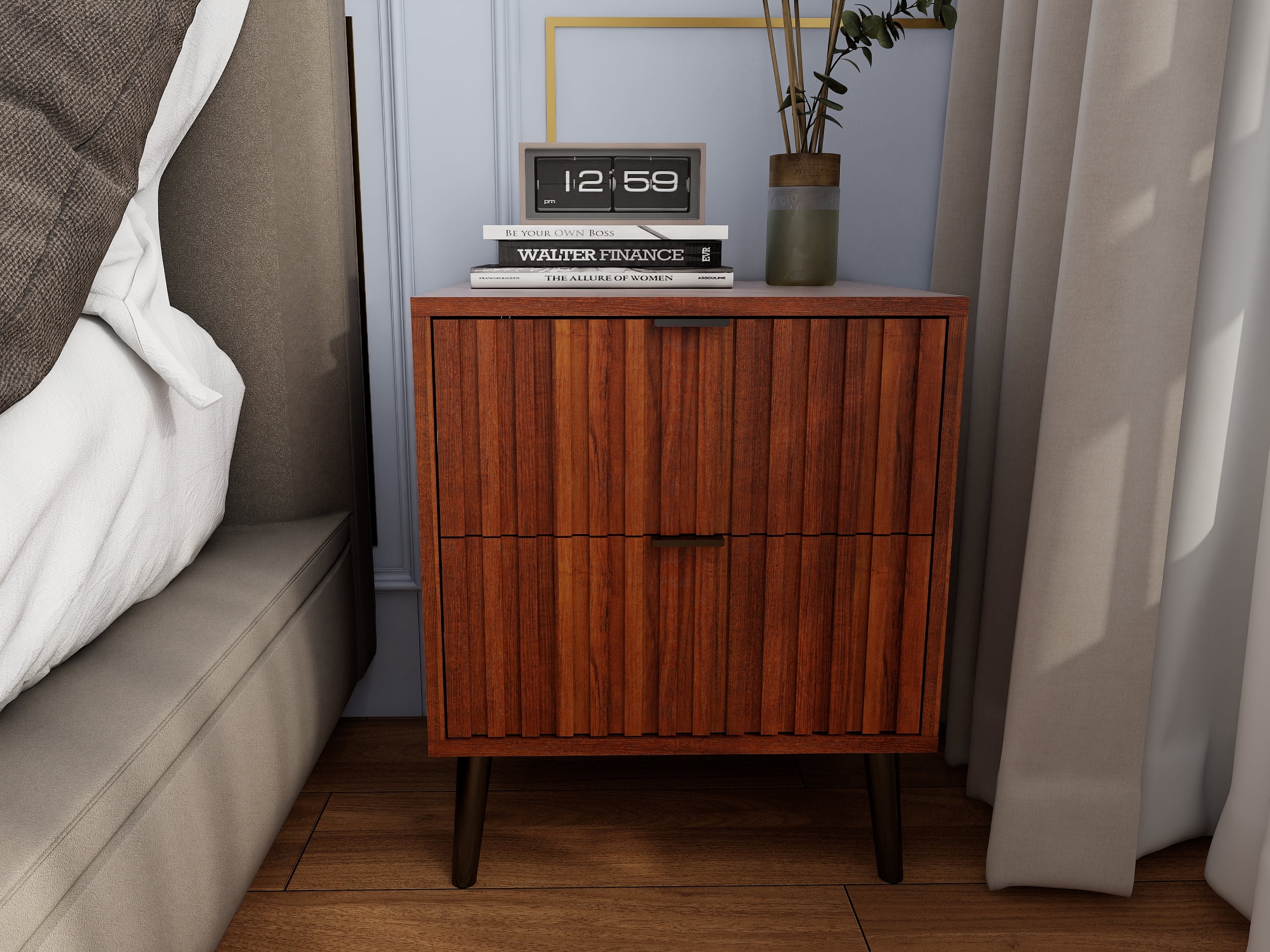 Wooden Nightstand with 2 Drawers