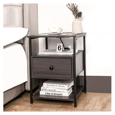 Wooden Nightstand with Charging Station USB Port and Single Drawer | Bedside Table End Cabinet for Living Room Bedroom Dorm - Dark Grey