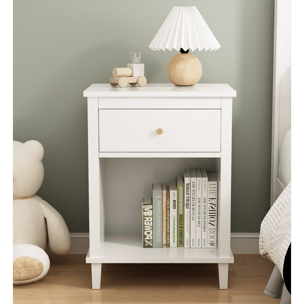 Wooden Nightstand with One Drawer One Shelf,Modern Bedside Tables - Main Image