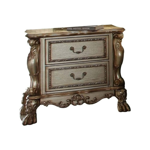 ACME Dresden Nightstand  in Gold Patina & Bone
