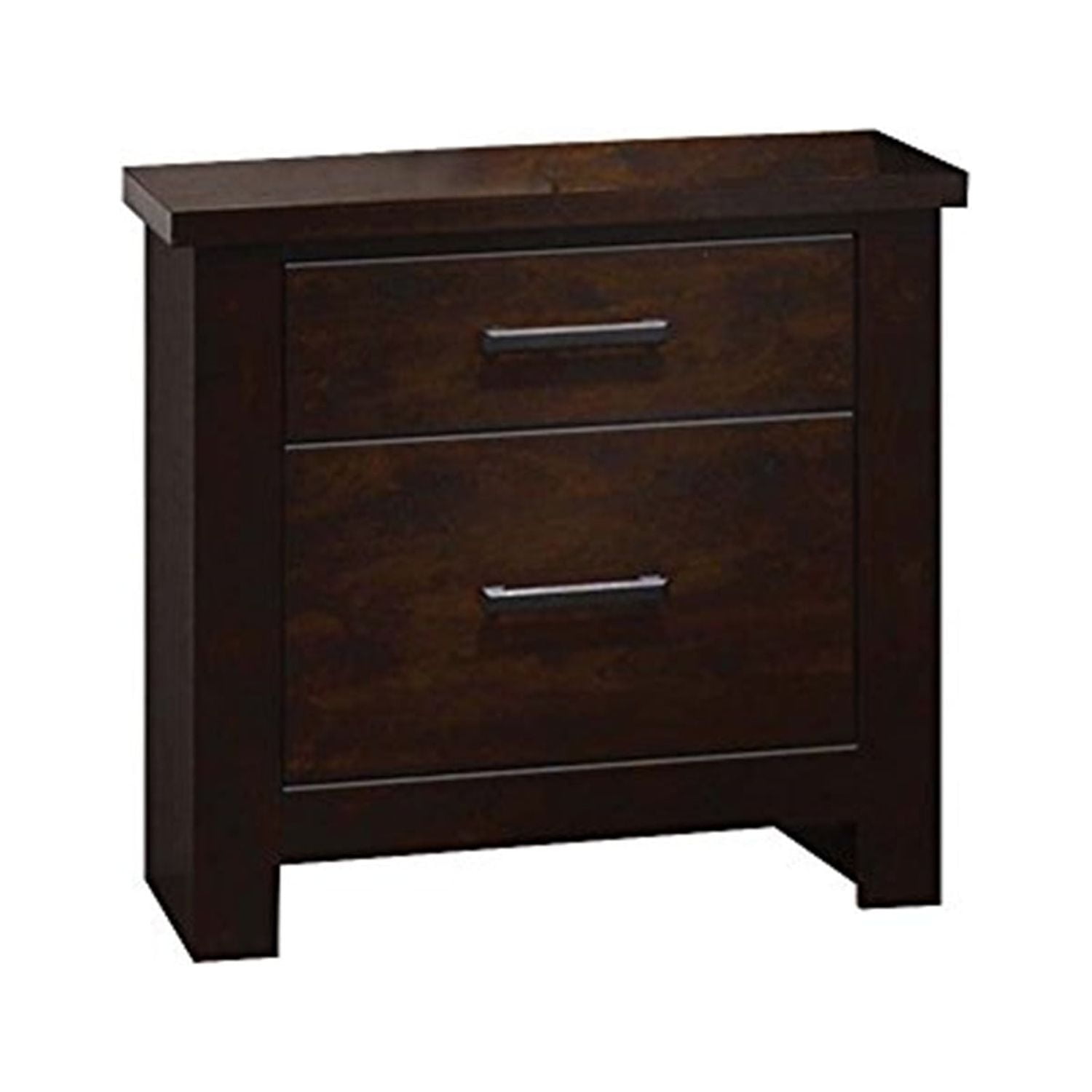 Panang Contemporary 2-Drawer Mahogany Nightstand with Metal Pulls