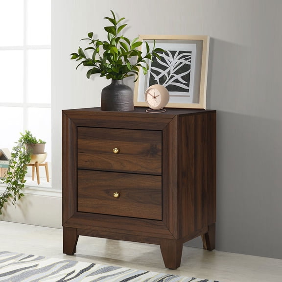 Wooden Nightstands, Anza Walnut 2-drawer Nightstand Bedside Table, Walnut Bedside Nightstands,Engineered Wood Nightstands With Drawers, Furniture Bedroom Furniture Nightstands Anza Walnut 2-drawer Ni