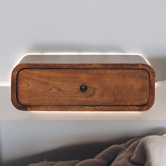 Wooden Nightstands Avora Wall-Mounted Honey Caramel 1-Drawer Nightstand,Bedside Nightstands
