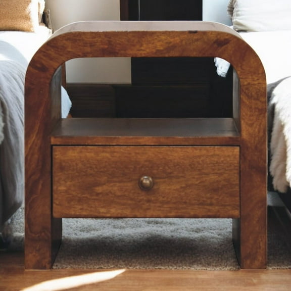 Wooden Nightstands Darcy Chestnut Nightstand with Drawer and open shelf,Bedside Nightstands