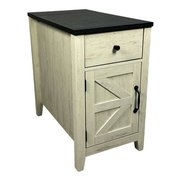 Wooden Nightstands Farmhouse End Table Bedside Table with Charging Station,Night Stand with Barn Door and Drawer, Storage for Bedroom Living Room ,Bedside Table, White+Black color,Bedside Nightstand