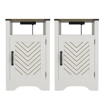 Wooden Nightstands Farmhouse Nightstand Side Table, Wooden Rustic End Table, Tall Bedside Table with Electrical Outlets Charging Station (2 Sets) - White & Oak,Bedside Nightstands