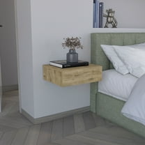 Wooden Nightstands Floating Nightstand 5"H, Modern Wall-Mounted Bedside Shelf with Drawer, Macadamia,Bedside Nightstands