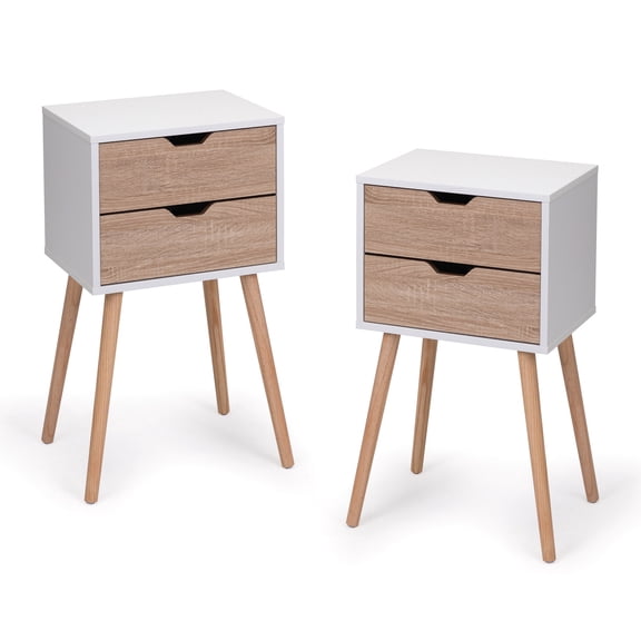 Wooden Nightstands Nightstand with 2 Drawers, Bedside Tables with Solid Wood Legs and Storage, End Table, Side Table, Bedside Furniture for Bedroom, Living Room, White Walnut,2pcs,Bedside Nightstands