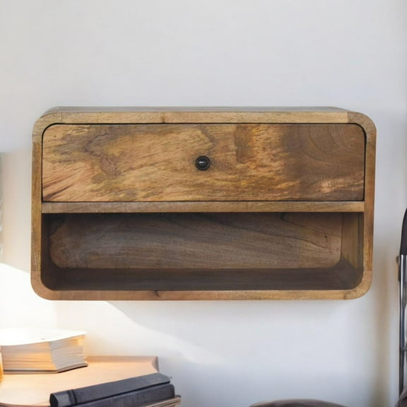 Wooden Nightstands Solid Wood Large Floating Curve Open Slot Bedside,Bedside Nightstands