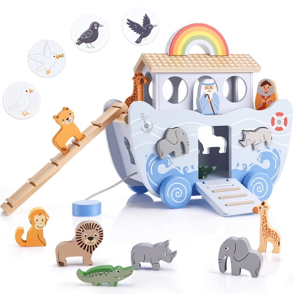 Wooden Noah's Ark Toy, Gift for 1 2 3Year Old Baby Boy Girl, Montessori ...