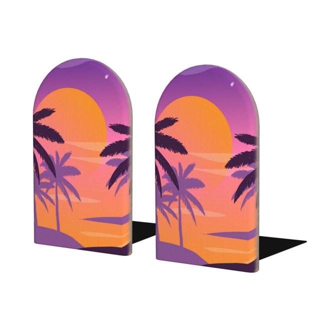 Wooden Non-Slip Bookstand Office Desk For Students Use L-Shaped Bookstand Fixed Desk Book Files, Cd Storage Device Cartoon Flat Panoramic Landscape Sunset
