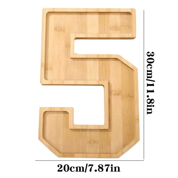 Wooden Number 5 Food Tray 11.6 Inch Fillable Charcuterie Board for Birthday Party Snack Fruit Cheese Platter Holiday Gathering Table Decor