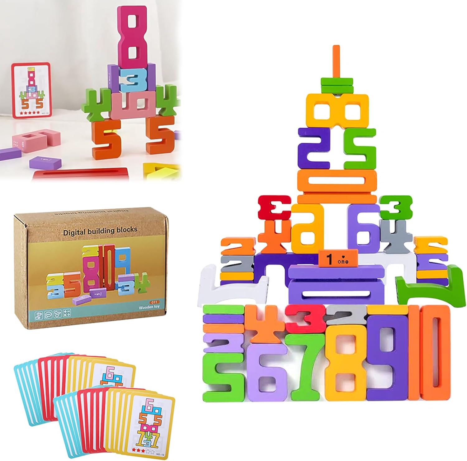 20 Number Blocks Aus Holz – Montessori Lernspielzeug Ab 3 Jahre, Mit Zahlen 1–10 & Lernkarten