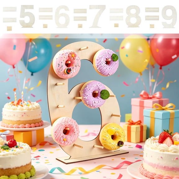 Wooden Number Donut Stand Dessert Display Rack for Birthday Wedding Graduation Party Table Decor