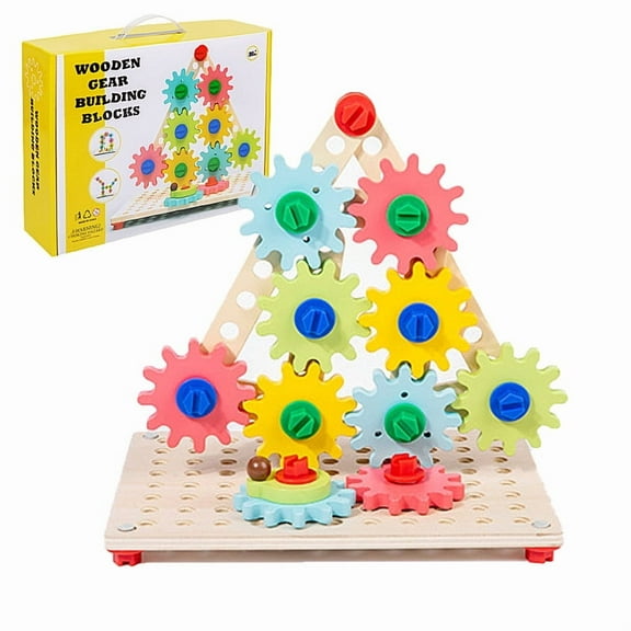 Wooden Nut & Gear Building Blocks, 3D Puzzle Assembly STEM Toy for Kids, Learning Tools Imagination, Birthday Christmas Gift, with Wrench