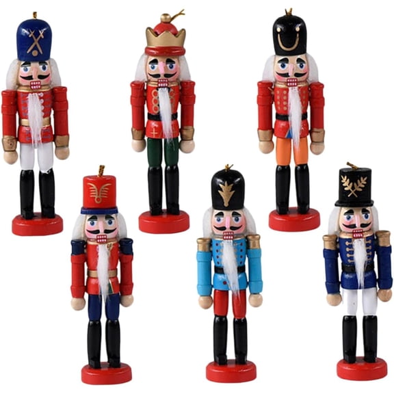 Wooden Nutcracker Doll Set 6 Pack 13cm Christmas Soldier Ornaments for Tree Decor