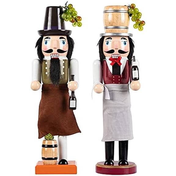 Wooden Nutcracker Figure Wine Maker Nutcrackers 14-inch Set of 2 Christmas Nutcracker Decorations for Kitchen Dinning Room Bar Table$$Home Decor, Kitchen, & Other