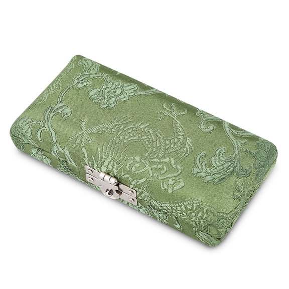 Wooden Oboe Reed Case, Silk Cloth Covered Storage Box for 3pcs Oboe Reeds, Green, 3.54 x 1.77 x 0.78 inches