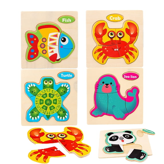 Wooden Ocean Animal Chunky Jigsaw Puzzles for Toddlers 1-5, Montessori Preschool Educational Toys, Fine Motor Skills Hand Eye Coordination Learning Game, Non-Toxic Safe Wood Gift for Boys Girls Kids