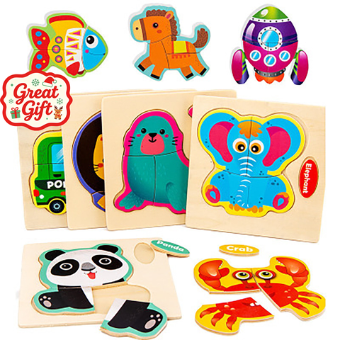 Wooden Ocean Animal Jigsaw Puzzles, Toddler Montessori Educational Learning Toy, Preschool Fine Motor Cognitive Development Toy, Christmas Birthday Gift for Baby Infant Boys Girls 1-3