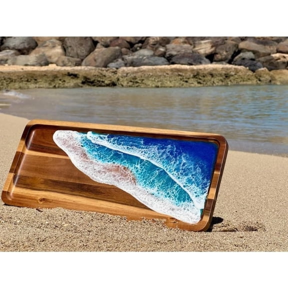 Wooden Ocean Wave Serving Tray, Coastal Home Decor, Beach Serving Tray, 16 "W x 7 "H x 2 "D, Mid Centruy Modern Decoration for Livingroom Bedroom Diningroom Bathroom