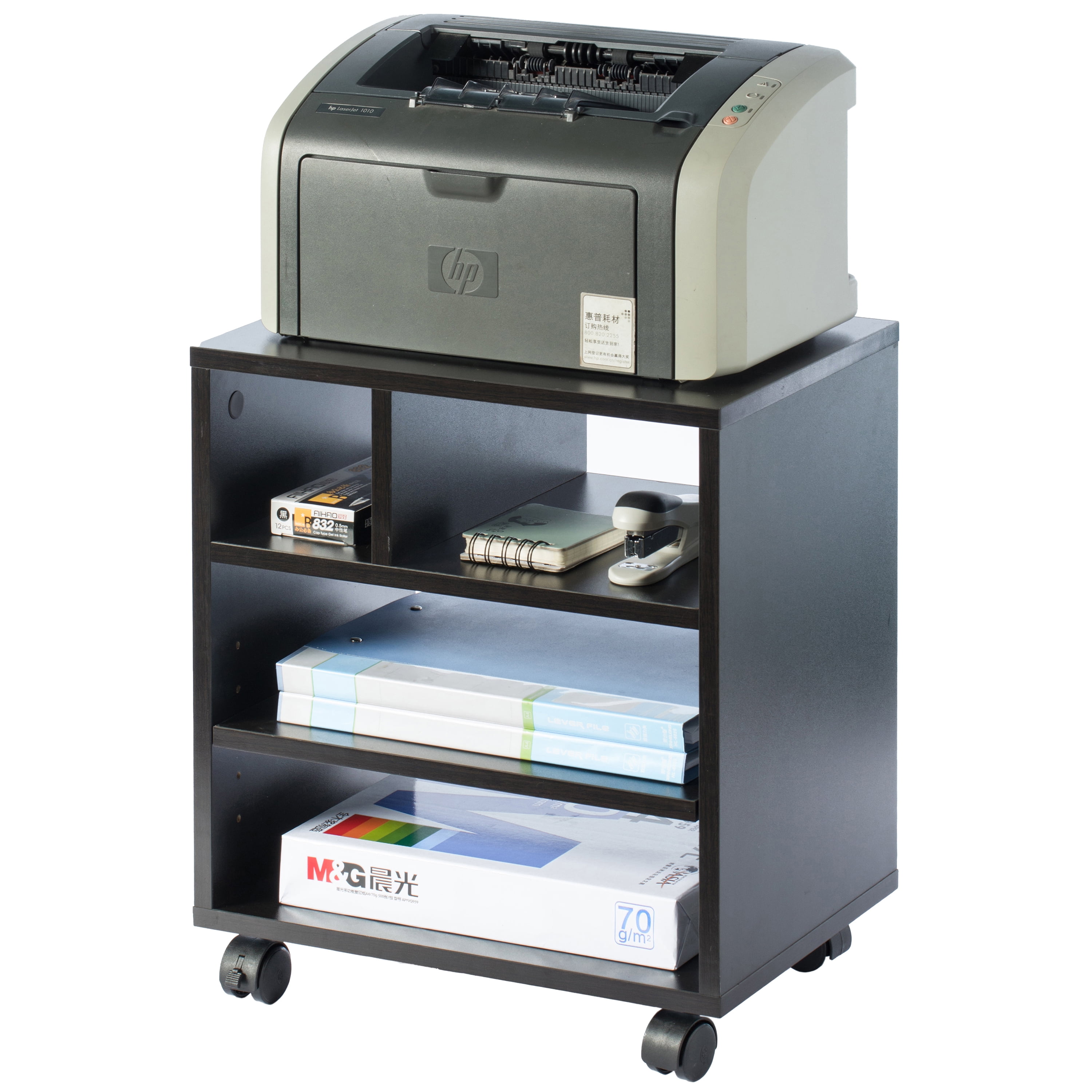 White Wooden Office Storage Printer Stand with Wheels
