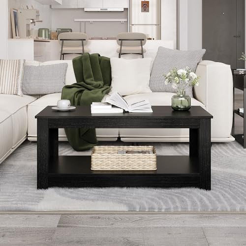 Wooden One Style Fits All Coffee Table Black Coffee Table, 2Tier