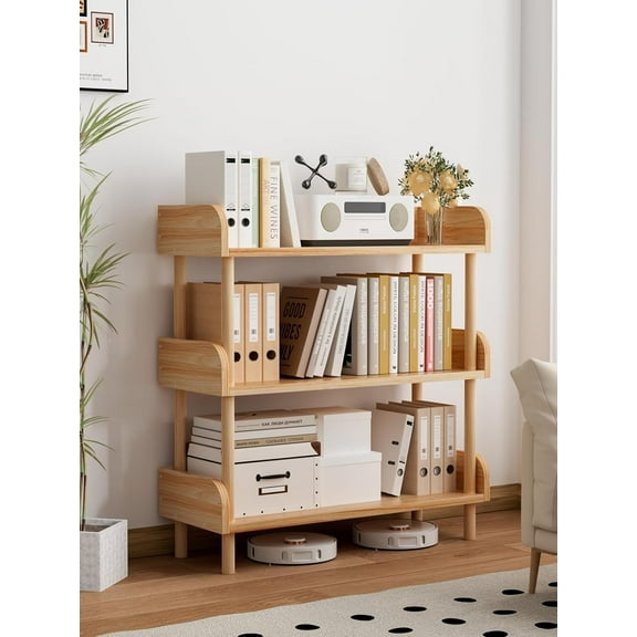 Wooden Open Bookcas, Small Storage Bookshelf for Small Spaces, with Top Edge and Solid Wood Legs Modern Display Book Shelf for Living Room, Office, Kitchen, Balcony