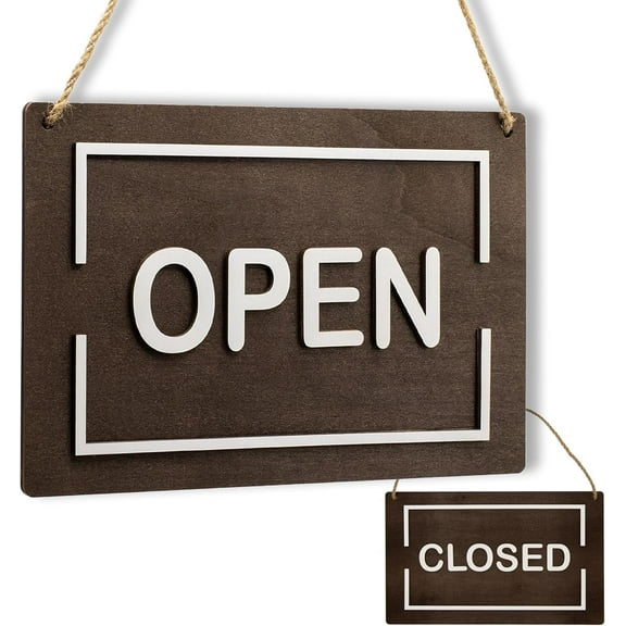Wooden Open Closed Double Sided Hanging Sign (Design 1) - 11.5" x 7" Small Business Status Storefront Window Front Door Indicator Indoor Outdoor Signage with White Rope Included, Nail Hair Spa Salon