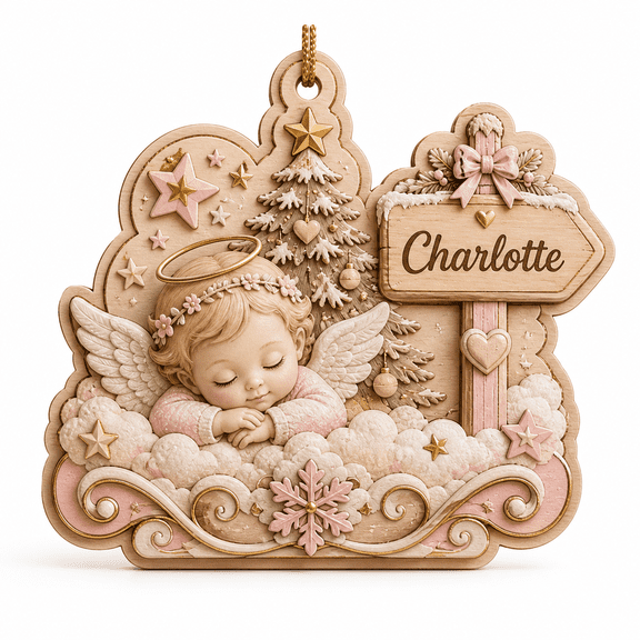 Wooden Ornament Angel Memorial Christmas Tree Keepsake Personalized Remembrance Gift