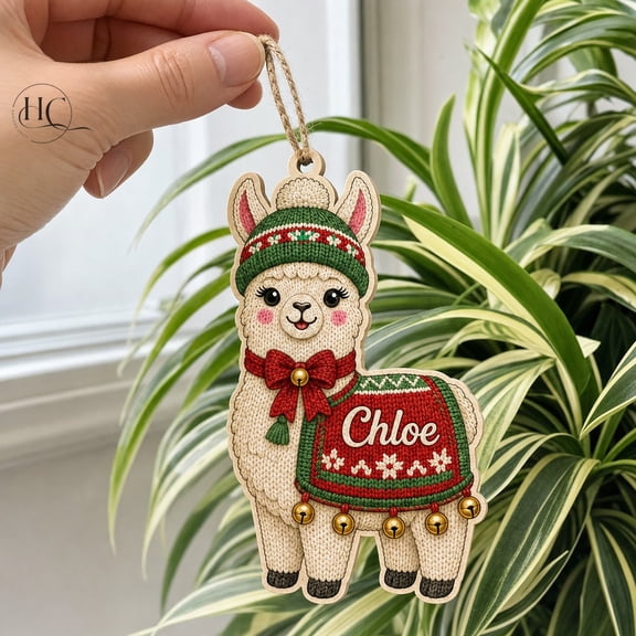 Wooden Ornament Christmas Llama Personalized Wood Tree Hanging for Holiday Gift Giving