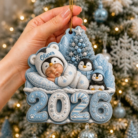 Wooden Ornament First Christmas Penguin Pair Wood Tree Hanging New Parent Keepsake