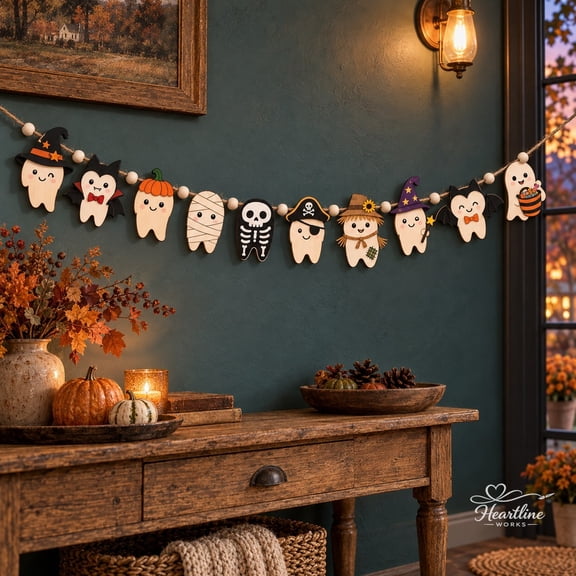 Wooden Ornament Garland, Cute Halloween Ghost Costumes for Mantel, Party Decor