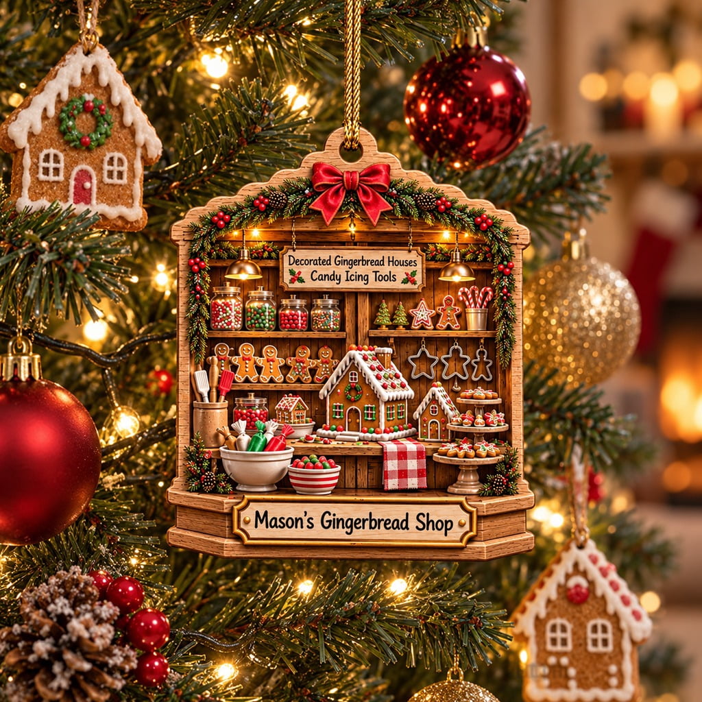 Wooden Ornament Gingerbread Shop Christmas Tree Hanging for Bakers ...