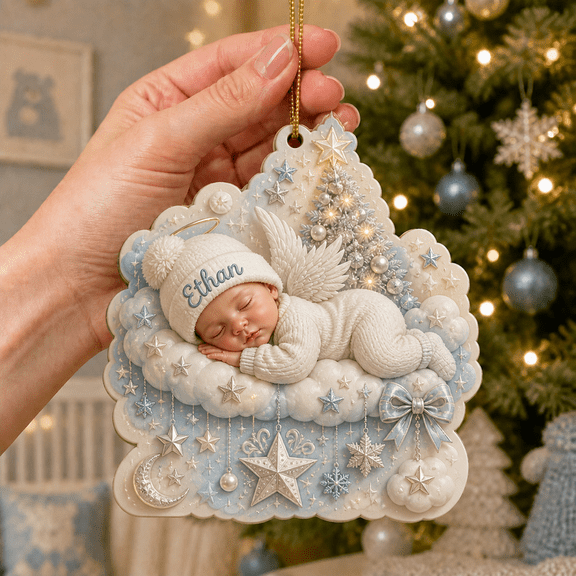 Wooden Ornament Little Angel First Christmas Wood Tree Hanging Keepsake for New Parents